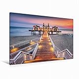 Premium Textil-Leinwand 120 x 80 cm Quer-Format Märchenhafte Seebrücke in Sellin | Wandbild, HD-Bild auf Keilrahmen, Fertigbild auf hochwertigem Vlies, Leinwanddruck von Dirk W