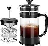 KICHLY French Press Kaffeebereiter 34 Oz - 1000 ml (4 Kaffeebecher/8 Kaffeetassen) - kaffeezubereiter/Espressomaschine mit Dreifach-Filter, Edelstahlkanne und hitzebeständigem Borosilikatg