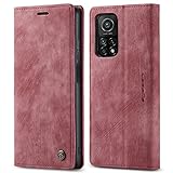 PaceBid Hülle Kompatibel mit Xiaomi Mi 10T/10T Pro, Retro Luxus Leder Brieftasche Stoßfeste Schutzhülle mit Kartenfächer, Magnetisches Flip Handyhülle für Xiaomi Mi 10T/10T Pro Wein R