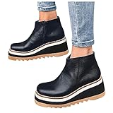 Geilisungren Plateau Schuhe Damen Schwarz Hoch Platform Sneaker High Top Damen Stiefeletten Mit Blockabsatz Ankle Boot Reißverschluss Knöchel Stiefel Keilabsatz Kurzschaft Freizeit Schuhe W