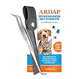 ARDAP Zeckenhaken mit Pinzette - 2in1 Zeckenzange aus Edelstahl im Leder-Etui - Einfache & effektive Zeckenentfernung - Premium Zeckenschutz für Hunde, Katze & Menschen - Professionelle Pfleg