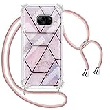 Greneric Handykette Hülle für Samsung Galaxy S7, Marmor Glitzer Necklace Hülle mit Kordel Transparent Silikon Handyhülle mit Kordel zum Umhängen Schutzhülle mit Band in Roség