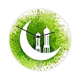 ETSK Muslimisches Muster Happy Eid Wanduhr Runde 3D Acryl Stille Nicht tickende Uhr Wandkunst Dekor Retro Wanduhr Dekoration Haushaltsartik