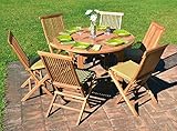 Set Tisch und Gartenstühle aus Holz Teak Ausziehbarer Tisch Klappstühle mit Kissen für 6