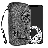 kwmobile Handytasche für Smartphones L - 6,5' - Handy Filztasche - Pusteblume Love Schwarz Hellgrau - 16,5 x 8,9 cm Innenmaß
