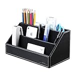 KINGFOM™ Holzstruktur Leder Multifunktionale Schreibtisch Organisator (Schwarz)