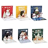 Grevosea 3D Pop Up Karte, Pop-Up Karte Weihnachten, Weihnachtsbaum, Elch, Weihnachtsmann, Schneemann, Pop-Up Karte für Best Wishes in Weihnachten, Geburtstag, Festival 6 Stück