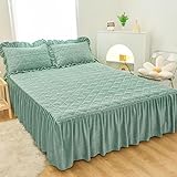 Milchsamt Gesteppter Bettrock Tagesdecken Single Doppel Betten Light Luxus-Spitze Verdicken BettwäSche Tagesdecke Matratzenschutz Staubschutz Bettueberwurf Mit 2 KissenbezüGen 50X70Cm,B-150X200CM