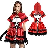 Plesuxfy Frauen Gothic Red Riding Hood Erwachsene Kostüme, Erwachsene Halloween-Kostüm-R