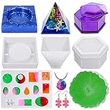 Orimath Silikonformen Epoxidharz Set, 5 Stück Resin Silikonform einschließlich Schmuck, Untersetzer, Aufbewahrungs Schachtel, Pyramide, Harz Gießen Set Kunstharz Formen für R
