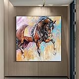 Jokerzi 100% Handbemaltes Ölgemälde - Wandkunst Bilder Abstraktes Tier Rotes Pferd Handgefertigte Ölmalerei Auf Leinwand Kunstwerk Für Wohnzimmer Home Decoration, 60X60