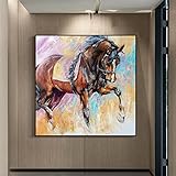 Jokerzi 100% Handbemaltes Ölgemälde - Wandkunst Bilder Abstraktes Tier Rotes Pferd Handgefertigte Ölmalerei Auf Leinwand Kunstwerk Für Wohnzimmer Home Decoration, 60X60