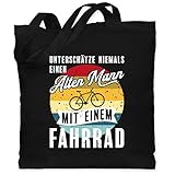 Fahrrad Bekleidung Radsport - Unterschätze niemals einen alten Mann mit einem Fahrrad Vintage - weiß - Unisize - Schwarz - Geschenk - WM101 - Stoffbeutel aus Baumwolle Jutebeutel lange Henk
