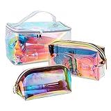 Holographische Kosmetiktasche, Efanty 3 Stück Holographische Make-up Tasche TPU Reise Kulturbeutel Wasserdicht Waschtasche für Frauen und Mädchen Teenager (Klein, Medium, Groß)