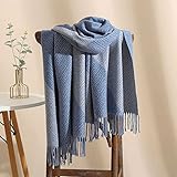 Lqxhth Herbst und Winter Kaschmir Schal, Elegant Weich Luxuriöser Wolle Kettenwirkerei Scarf, Geeignet für Freunde, Familie, Geburtstage, Valentinstagsgeschenke, Lake Blue gray-65x200