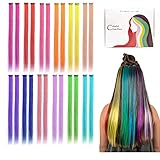 Kyerivs Farbiger Haarverlängerungs Clip Regenbogen Farbe Gerade Synthetisch Haarteil für Mädchen und Kinder Strähnchen Clip Idee Weihnachts-geschenk für Mädchen Kinder 12 Farben in 24 p