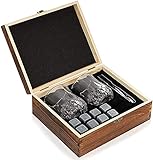 Whiskyglas 2er Set Whiskysteine Geschenkset Whyskey Rocks Kühlsteine mit Eiszange und Holzbox