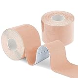 Boob Tape Hautfarbe (DIY Lift Boob Job, Push-up Breast) Kinesiologie Tape Körperband, Brustband, Bra Tape, Fußband, Professional Grade Tuch und wasserdicht, 5m x 5cm mit 2 Pack