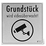 Gebürstetes Aluminium | Videoüberwachung Schild | 200x200mm | Dibond 3 mm | Grundstück Wird videoüberwacht | Hinweisschilder | (Standard)