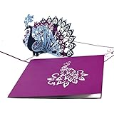 3D Pop Up Karte „Pfau – Pfauenfedern“ - edle Geburtstagskarte, Pfauen Hochzeitskarte und Einladung in Violett – Glückwunschkarte & Einladungskarte zu Hochzeit & Geburtstag mit Umschlag