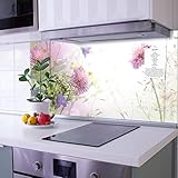 banjado® Küchenrückwand Glas als Spritzschutz für Küche 100x50cm– Fliesenspiegel Motiv Glitzernde Wiese – Nischenrückwand selbstklebend ohne Bohren Sicherheitsglas - magnetisch & beschreibb