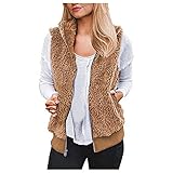 CCOOfhhc Fleeceweste Damen ärmellos mit Kaputze Plüschwesten Kurz Leicht Herbstwesten PlüSchjacke Kapuzenweste Große Größen Kapuzenjacke Oversized Elegant Einfarbig Reisverschuss Fleece W