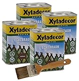 Xyladecor Echtbraun Zaunlasur 4x 0,75L + Pinsel Holzschutzlasur H