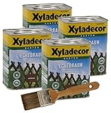 Xyladecor Echtbraun Zaunlasur 4x 0,75L + Pinsel Holzschutzlasur H