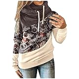 GEU Damen Weihnachten Kapuzenpullover Rollkragen Kordelzug Hoodies Weihnachts Kontrast Sweatshirt Langarm Sport Oberteile Kapuzenpulli Lässig