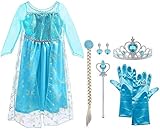 Vicloon ELSA Prinzessin Kostüm Kinder Deluxe Fancy Blaues Kleid,Accessoires und Schuhe für Mädchen, Weihnachten Verkleidung Karneval Party Halloween Fest-3-4 Jahre Size 120 cm-B