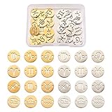 Craftdady 24 Stück Titanstahl 12 Sternbilder flach rund Charm Glieder mit 2 Löchern Sternzeichen Armband Verbinder Anhänger doppelseitig für DIY Schmuckherstellung Gold &