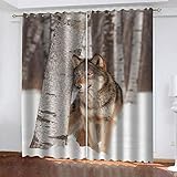 MXYHDZ Blickdicht Vorhang für Schlafzimmer - Waldschneetier Wolf - 3D Druckmuster Öse Thermisch isoliert - 183 x 160 cm - 90% Blickdicht Vorhang für Kinder Jungen Mädchen Sp