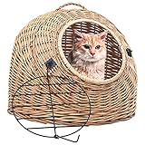 Fest-night Katzen-Transportkorb Katzenhöhle Rattan Katzenkorb Transport Weidenkorb Katze Katzen Korb Korbhöhle 60×45×45 cm Natürliche W