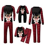 Weihnachtspyjama Familie Set, Kuschel Schlafanzug Damen Lang für Herren Jungen und Mädchen Weihnachten Rentier-Elf Weihnachtskleidung Pyjama Hausanzug Nachthemd Jumpsuit Familien Set Jogging