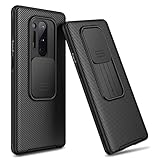 CE-Link für OnePlus 8 Pro Hülle Case mit Kameraschutz Slide Schiebekamera-Abdeckung Handyhülle Ultra Dünn TPU Bumper Hart PC Stoßfest Kratzfest Hybrid Carbon Silikon Schutzhülle - Schw