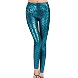 Damen Leggings Mermaid Meerjungfrau Glanz Leggings Fisch Schuppen Scale Glänzend Strumpfhose Hüfthose Hose Skinny Pants für Karneval Kostüm, XXL--Taille: 66-92cm--Hüft: 78-106cm--Länge: 96cm, B