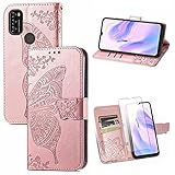 Reshias Hülle Kompatibel mit Blackview A70, Pink PU Leder Flip Brieftasche Schutzhülle mit EIN Gehärtetes Glas Schutzfolie Displayschutzfolie für Blackview A70 (6,5 Zoll)