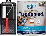 prinzcolor Premium Treppenlack Treppensiegel Klarlack Holzsiegel Set Farblos - Glänzend 0,75l - Lack