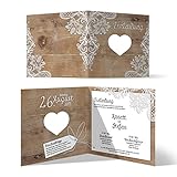 Lasergeschnittene Hochzeit Einladungskarten (20 Stück) - Rustikal mit weißer Spitze - Hochzeitsk