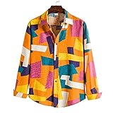 2022Herren Hemden Hawaii Henley Shirt Langarm Freizeithemd mit Streifen Blumenprint Männer Shirts Frühling Sommer Hawaiihemd Funky Loose ArbeitsHemd Casual Urlaub Atmungsaktivität Dünne S