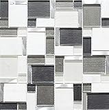 Mosaikfliese Transluzent Aluminium weiß grau Kombination Glasmosaik Crystal Stein Alu weiß und grau MOS49-FK02