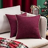 MIULEE 2er Set Kissenbezüge Weihnachten Leinenoptik Kissenhülle Kissenbezug Dekorative Sofakissen Deko Zierkissen Leinenkissen Couchkissen Weihnachtsdeko Einfarbig für Sofa Wohnzimmer 50x50 cm C