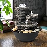 770 25 cm 3-stufiger Rock Zimmerbrunnen, Feng Shui-Meditationswasserfallbrunnen mit Kristallkugelakzent und LED-Beleuchtung für die Inneneinrichtung im Home O