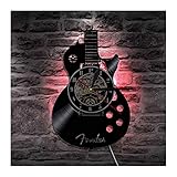 TANCEQI Wanduhr Aus Vinyl Schallplattenuhr Gitarren-CD-Aufnahme Dekoration 3D Design-Uhr Wohnzimmer Schlafzimmer Restaurant Wand-Deko Schwarz Ø: 30