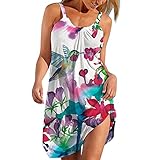 Zilosconcy Strandkleid Damen Sommer Mischfarbe Drucken Tank Kleid Schultern Kleider Strandkleider Für Damen Sommerkleid Damen Lang Boho Partykleid Frauen Casual Lange Partykleider Cocktailk