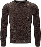 Marshall Darren Frühling Herbst Herren Pullover, einfarbig, Rundhalsausschnitt, zerrissener Pullover, dunkelbraun, S