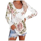 Aahkloijw Damen Rundhals Blumendruck Oberteil Mit Knöpfen Sweatshirt Loose Casual Kapuzenpullover Gestrickter Pullover Laufshirt Langarm T-Shirt Basic Bluse Tops Streetw