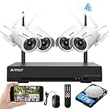 Drahtlose Überwachungskamerasysteme Maysly 8CH 1080P HD WiFi NVR-Überwachung 1.3MP IP-Innenkameras für den Außenbereich, P2P, 65FT Nachtsicht, 1 TB Festplatte vorinstalliert (NVR 8 + 4)
