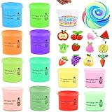 SWZY Fluffy Slime, Fruit Slime, Fruit Putty, Schleim Kinder, Kirschapfel Erdbeertraube Wassermelone Pfirsich 12pcs (Tragbarer Eimer) -N