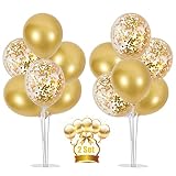 2 Stück Balloon Stand Kit,Luftballons Halter,Transparenter luftballon halter,Luftballons Ständer Halter,mit Luftballons,Ballonzubehör für Party Dekoration Geburtstag Hochzeitsdekoration (Gold)